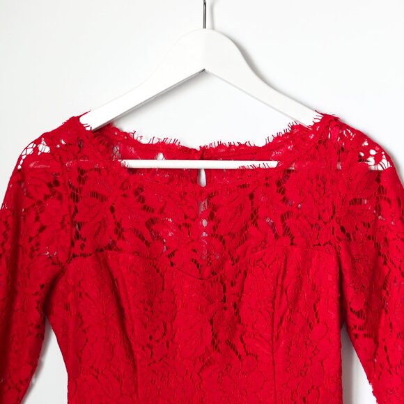 ELIZA J Red Lace Dress 3/4 Sleeves - Size 2P - Picture 4 of 12